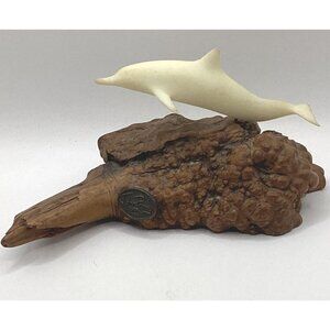John Perry Pellucida Dolphin Sculpture On Burlwood Figurine-Signed